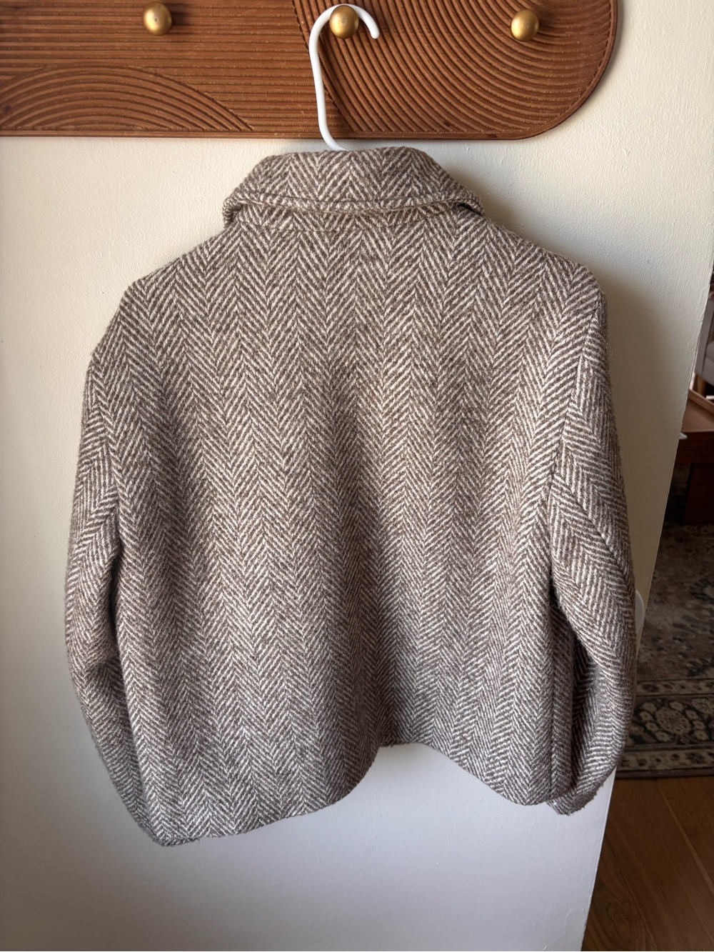 Abercrombie Womens Herringbone Wool-Blend Jacket Coat - Taupe - Picture 4 of 5